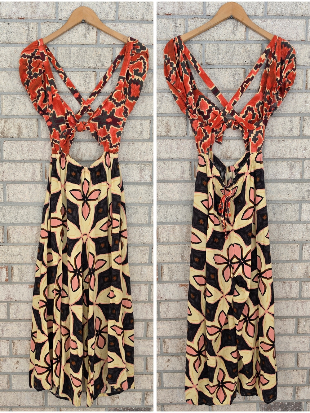 Free People Red Tie-Front Floral Wide-Leg Jumpsuit - Picture 3 of 8